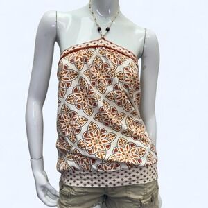 Y2K boho halter top with wood bead tie, summer top, halter top, FANG